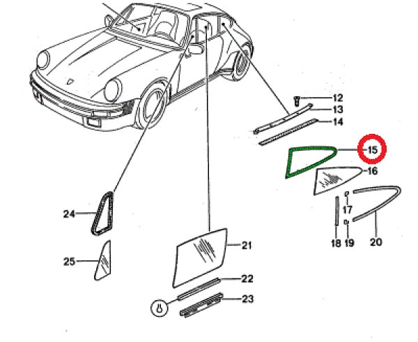 画像1: リア　クオーターガラス　シール　　　911/964 (1)